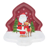 Christmas Tin Tree Plate(25.8*25CM) featuring Santa and reindeer with a festive design.